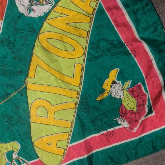 Vintage 60s Arizona silk western cowboy cowgirl rockabilly scarf  31"x34 - Picture 5 of 9